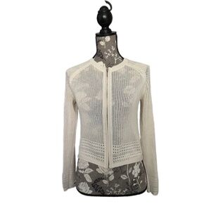 Mossimo Women's S Tan Zip Up Knit Cropped Long Sleeves Crew Neck Sweater Top